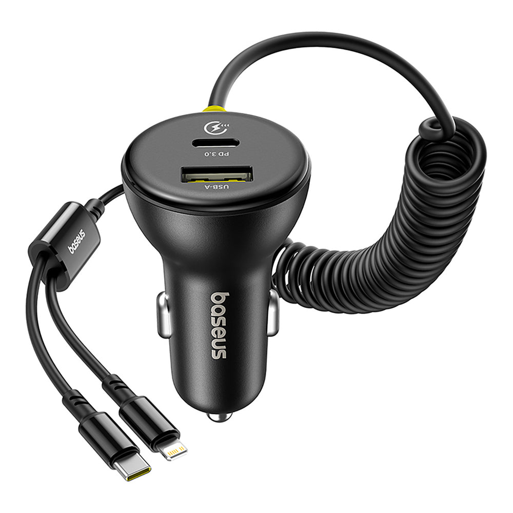Baseus Circular 60W USB-A + USB-C Car Charger with Built-in Lightning + USB-C Cable 1.4m - Black - OUTLET_3