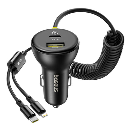 Baseus Circular 60W USB-A + USB-C Car Charger with Built-in Lightning + USB-C Cable 1.4m - Black - OUTLET_3