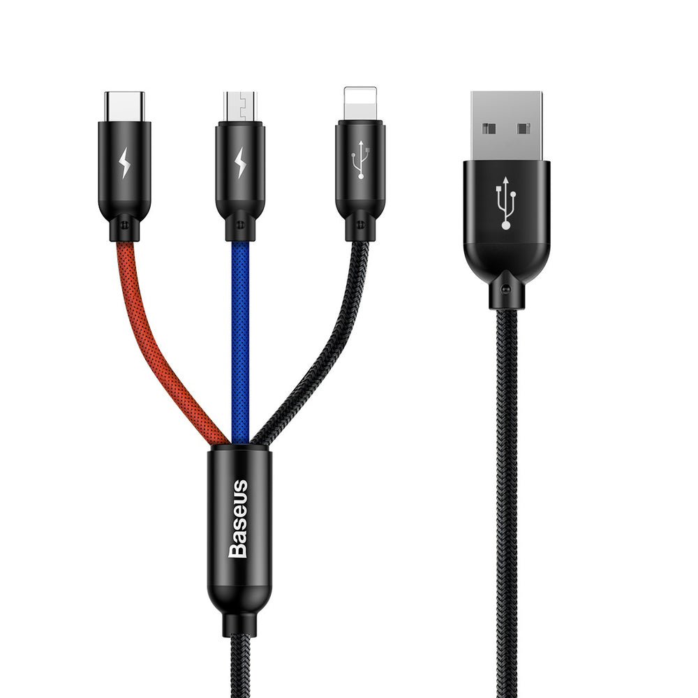 Baseus Three Primary Colors 3in1 USB-A - micro USB / Lightning / USB-C 3.5A cable 0.3 m - black - OUTLET_0
