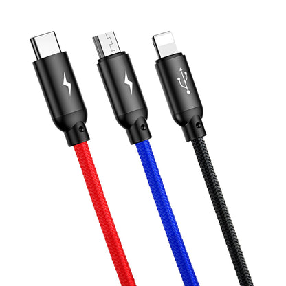 Baseus Three Primary Colors 3in1 USB-A - micro USB / Lightning / USB-C 3.5A cable 0.3 m - black - OUTLET_1