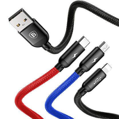 Baseus Three Primary Colors 3in1 USB-A - micro USB / Lightning / USB-C 3.5A cable 0.3 m - black - OUTLET_4