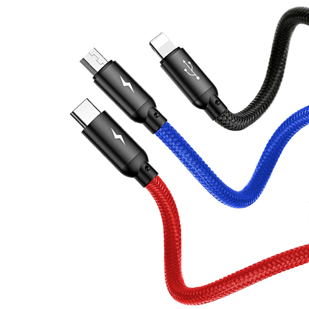 Baseus Three Primary Colors 3in1 USB-A - micro USB / Lightning / USB-C 3.5A cable 0.3 m - black - OUTLET_5