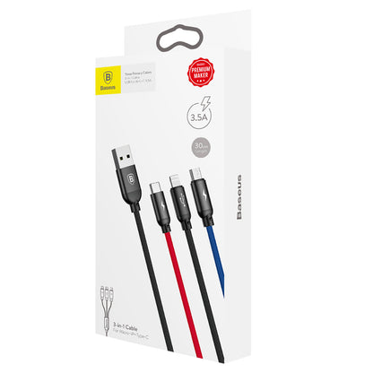 Baseus Three Primary Colors 3in1 USB-A - micro USB / Lightning / USB-C 3.5A cable 0.3 m - black - OUTLET_6