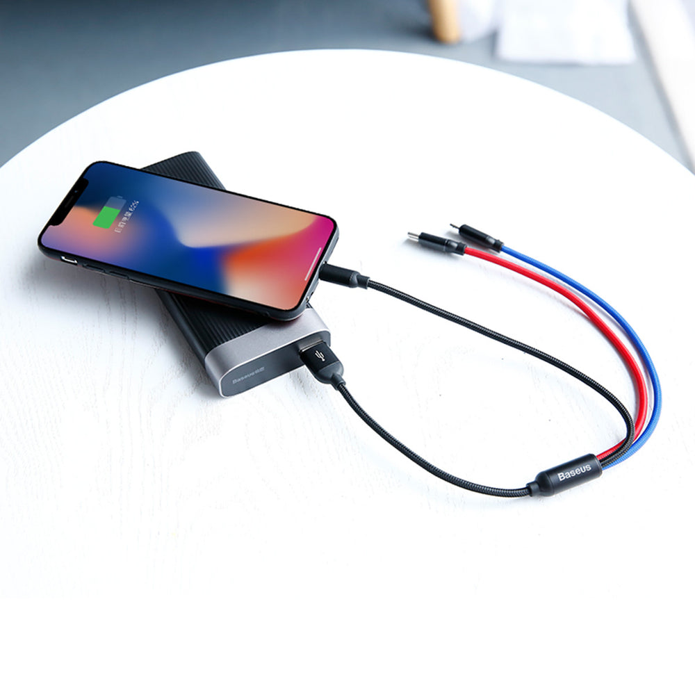 Baseus Three Primary Colors 3in1 USB-A - micro USB / Lightning / USB-C 3.5A cable 0.3 m - black - OUTLET_7