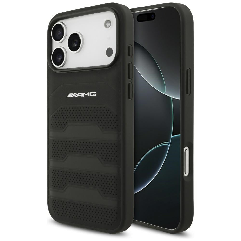 Mercedes AMG Leather Debossed Lines Logo Case for iPhone 18 Pro Max / 17 Pro Max - Black_0