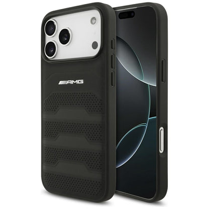 Mercedes AMG Leather Debossed Lines Logo Case for iPhone 18 Pro Max / 17 Pro Max - Black_0