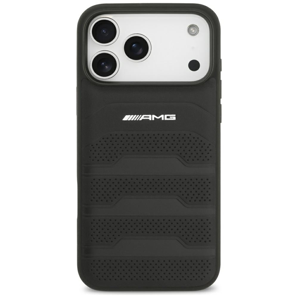 Mercedes AMG Leather Debossed Lines Logo Case for iPhone 18 Pro Max / 17 Pro Max - Black_2