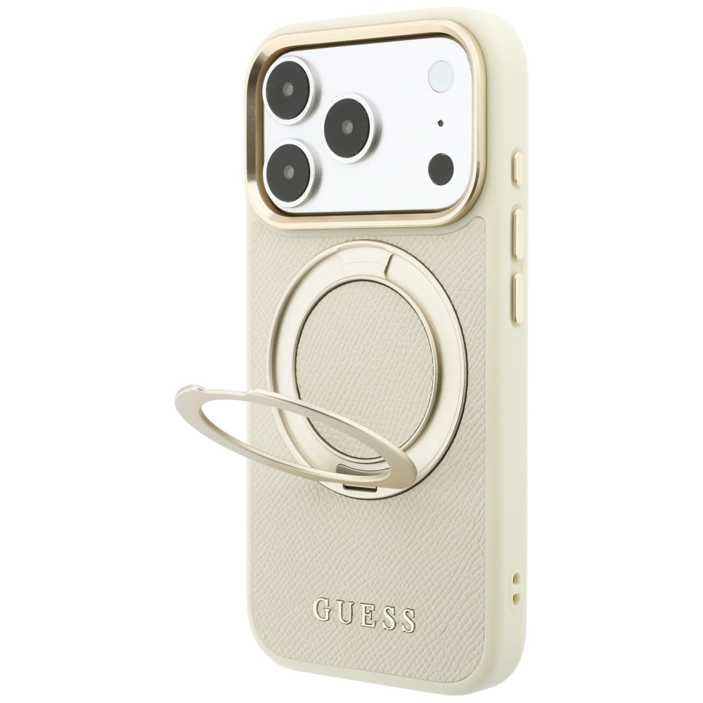 Guess Ring Stand 360 Grained Classic Logo MagSafe Case for iPhone 18 Pro / 17 Pro - Beige_1