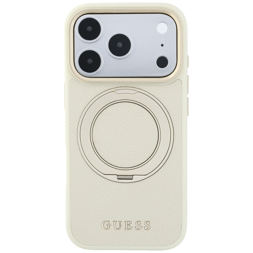 Guess Ring Stand 360 Grained Classic Logo MagSafe Case for iPhone 18 Pro / 17 Pro - Beige_2