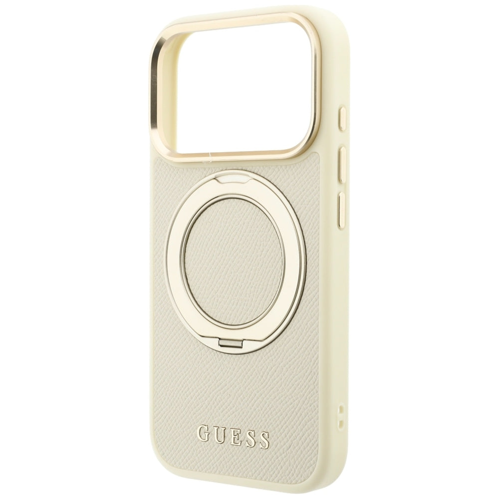 Guess Ring Stand 360 Grained Classic Logo MagSafe Case for iPhone 18 Pro / 17 Pro - Beige_5