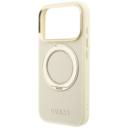 Guess Ring Stand 360 Grained Classic Logo MagSafe Case for iPhone 18 Pro / 17 Pro - Beige_5