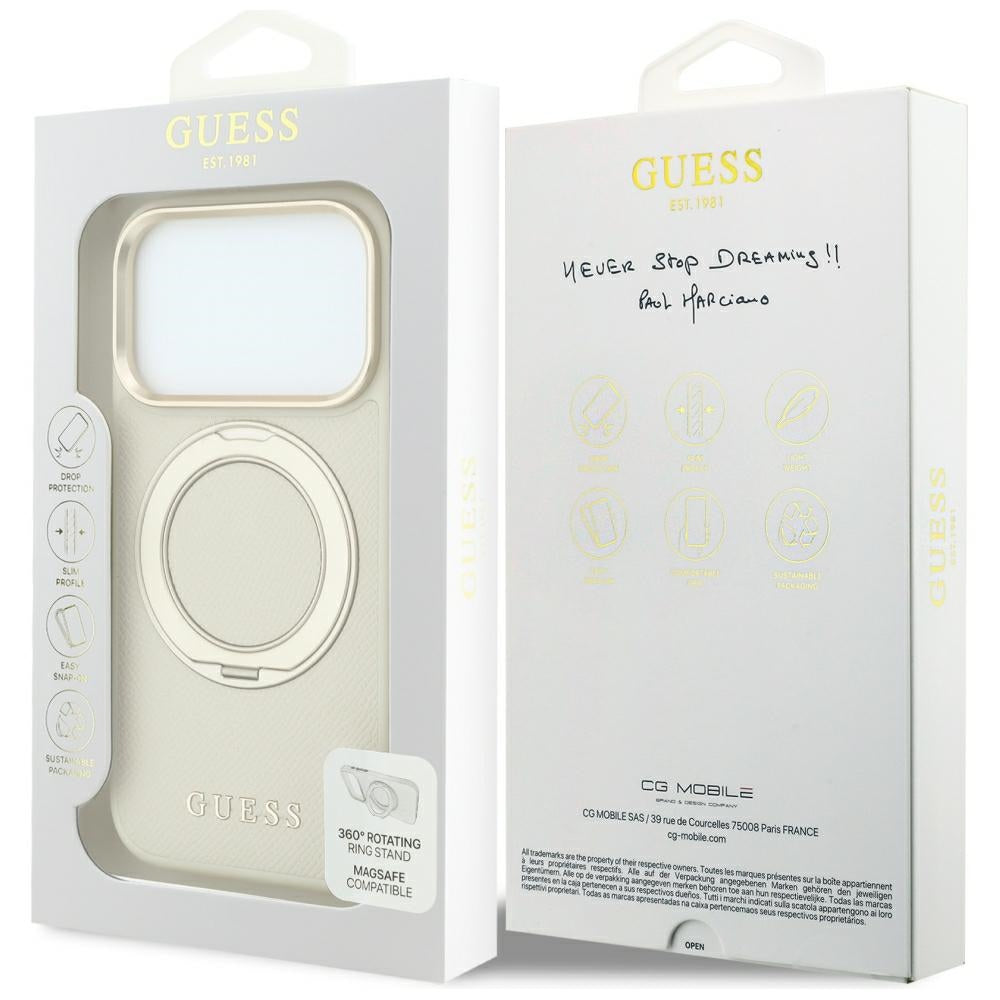 Guess Ring Stand 360 Grained Classic Logo MagSafe Case for iPhone 18 Pro / 17 Pro - Beige_7