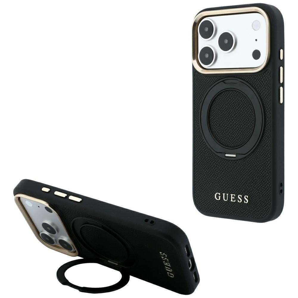 Guess Ring Stand 360 Grained Classic Logo MagSafe Case for iPhone 18 Pro Max / 17 Pro Max - Black_0