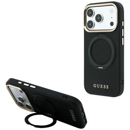 Guess Ring Stand 360 Grained Classic Logo MagSafe Case for iPhone 18 Pro Max / 17 Pro Max - Black_0