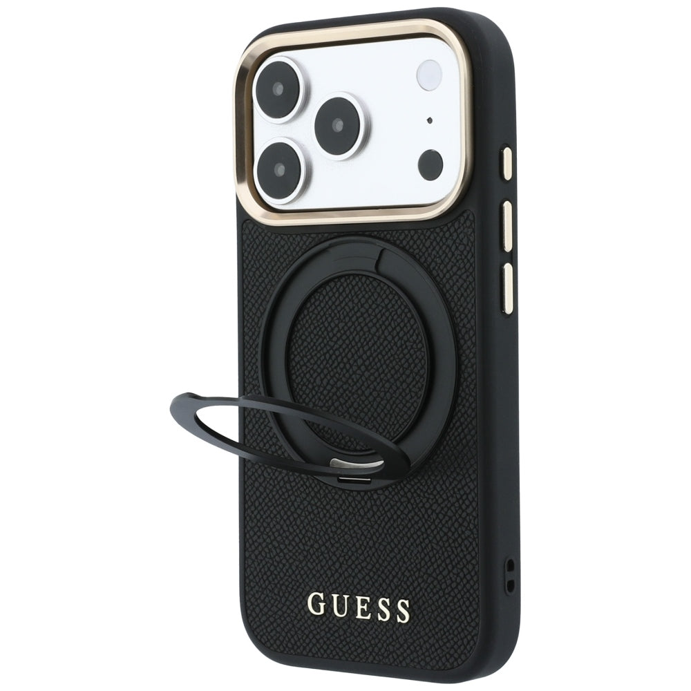 Guess Ring Stand 360 Grained Classic Logo MagSafe Case for iPhone 18 Pro Max / 17 Pro Max - Black_1