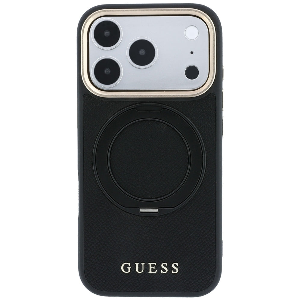 Guess Ring Stand 360 Grained Classic Logo MagSafe Case for iPhone 18 Pro Max / 17 Pro Max - Black_2