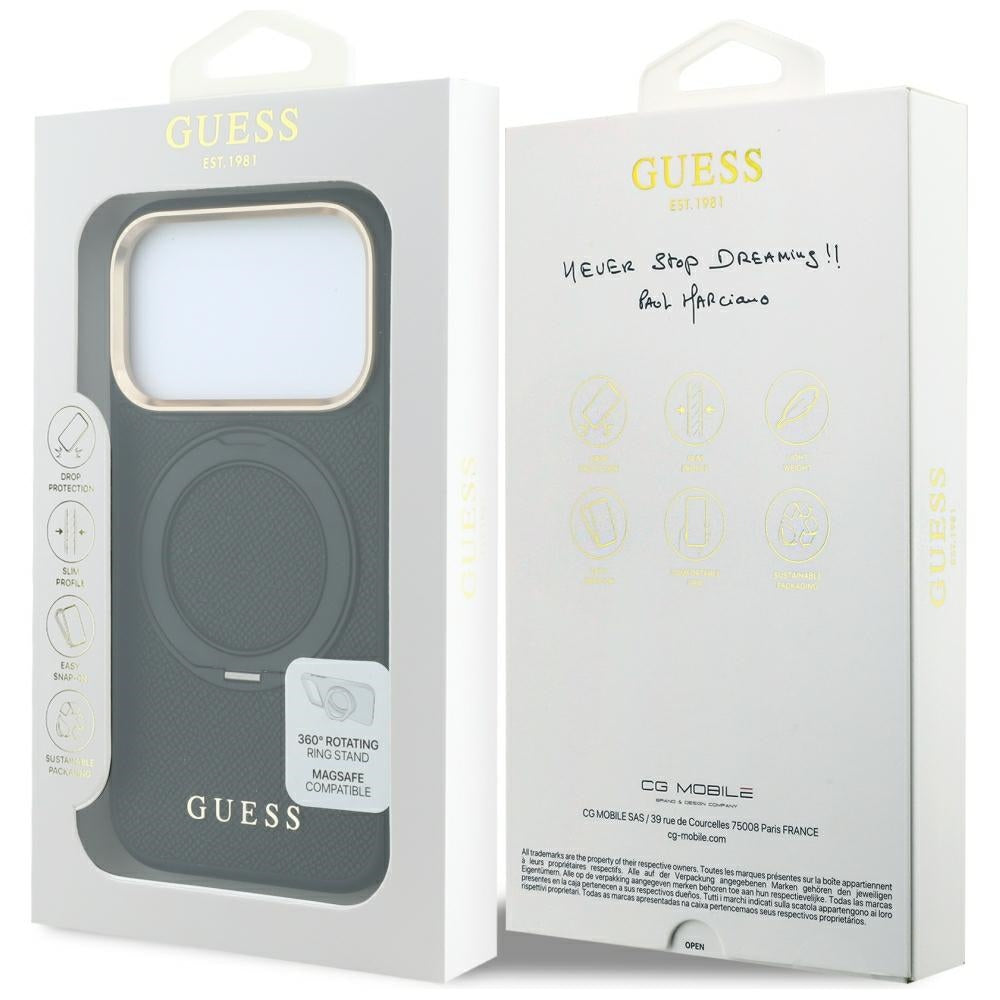 Guess Ring Stand 360 Grained Classic Logo MagSafe Case for iPhone 18 Pro Max / 17 Pro Max - Black_7