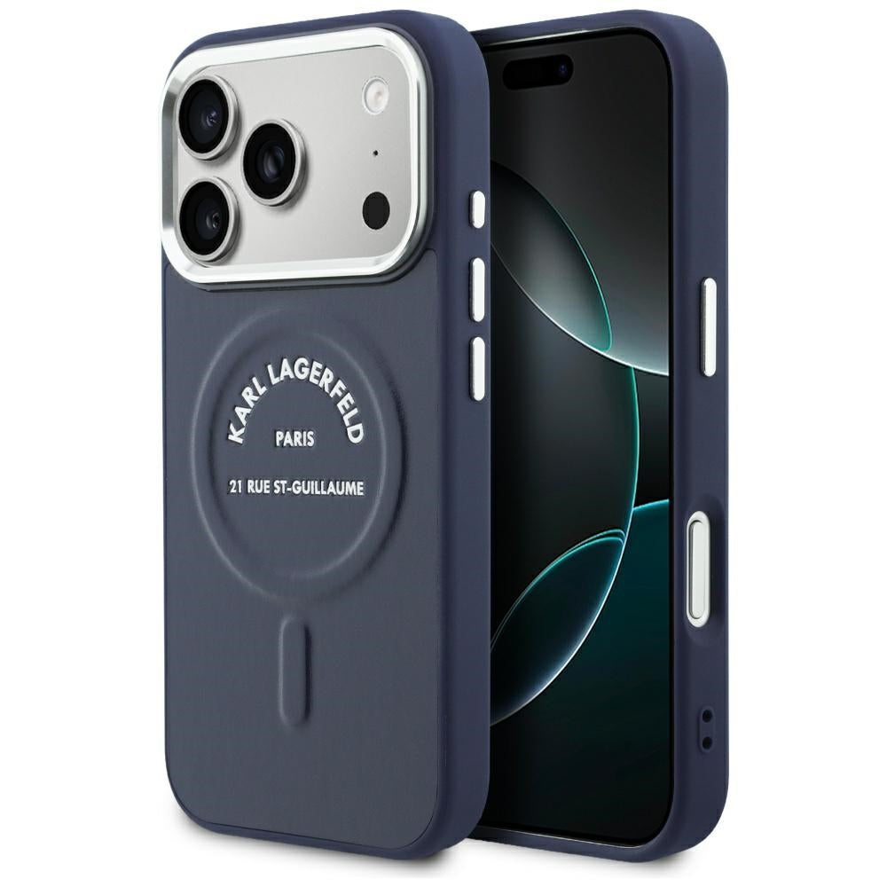 Karl Lagerfeld Embossed Open Ring RSG Logo MagSafe Case for iPhone 18 Pro / 17 Pro - Blue_0