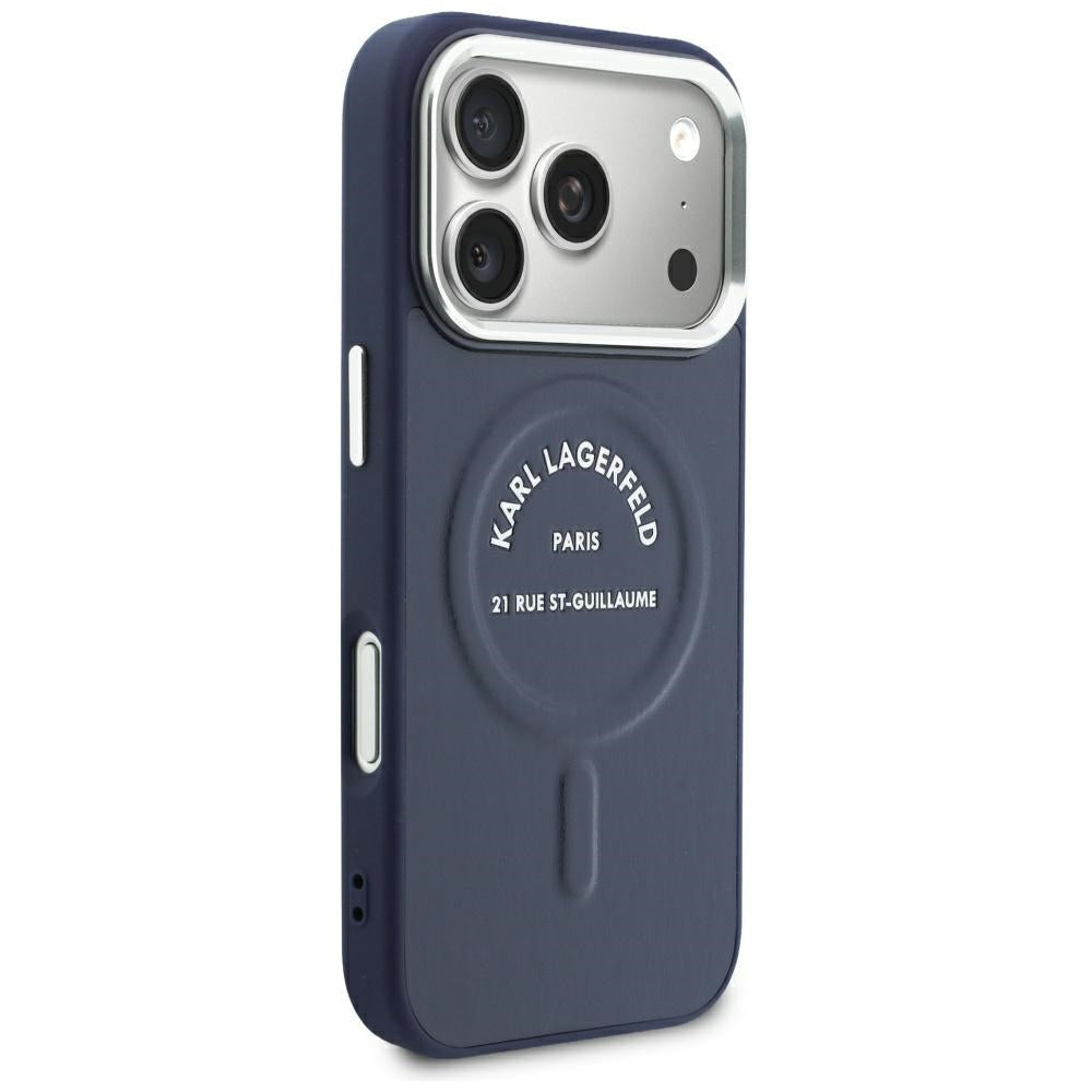 Karl Lagerfeld Embossed Open Ring RSG Logo MagSafe Case for iPhone 18 Pro Max / 17 Pro Max - Blue_3