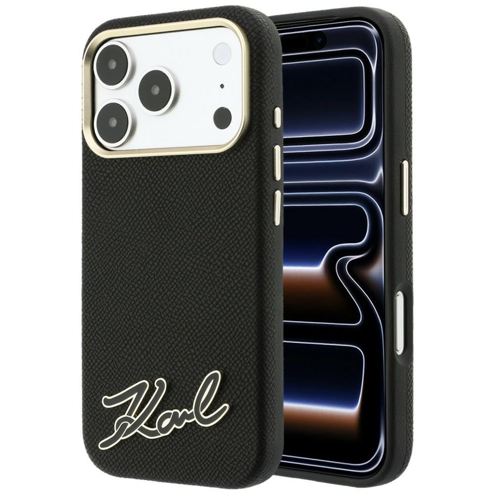Karl Lagerfeld Grained with Resin Signature Logo MagSafe Case for iPhone 18 Pro Max / 17 Pro Max - Black_0