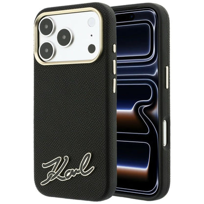 Karl Lagerfeld Grained with Resin Signature Logo MagSafe Case for iPhone 18 Pro Max / 17 Pro Max - Black_0