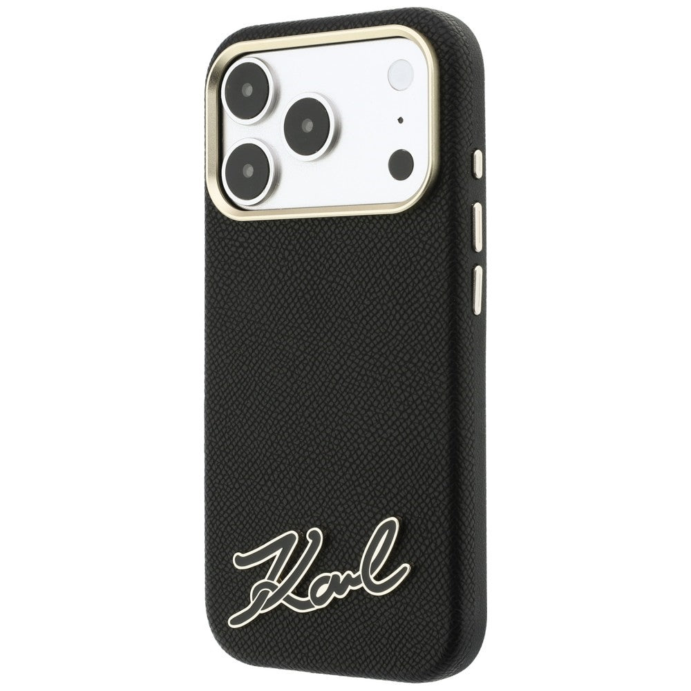 Karl Lagerfeld Grained with Resin Signature Logo MagSafe Case for iPhone 18 Pro Max / 17 Pro Max - Black_1