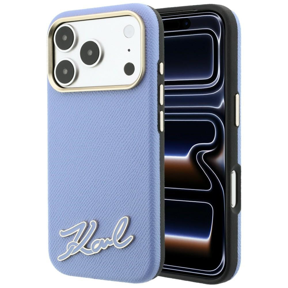 Karl Lagerfeld Grained with Resin Signature Logo MagSafe Case for iPhone 18 Pro Max / 17 Pro Max - Light Blue_0
