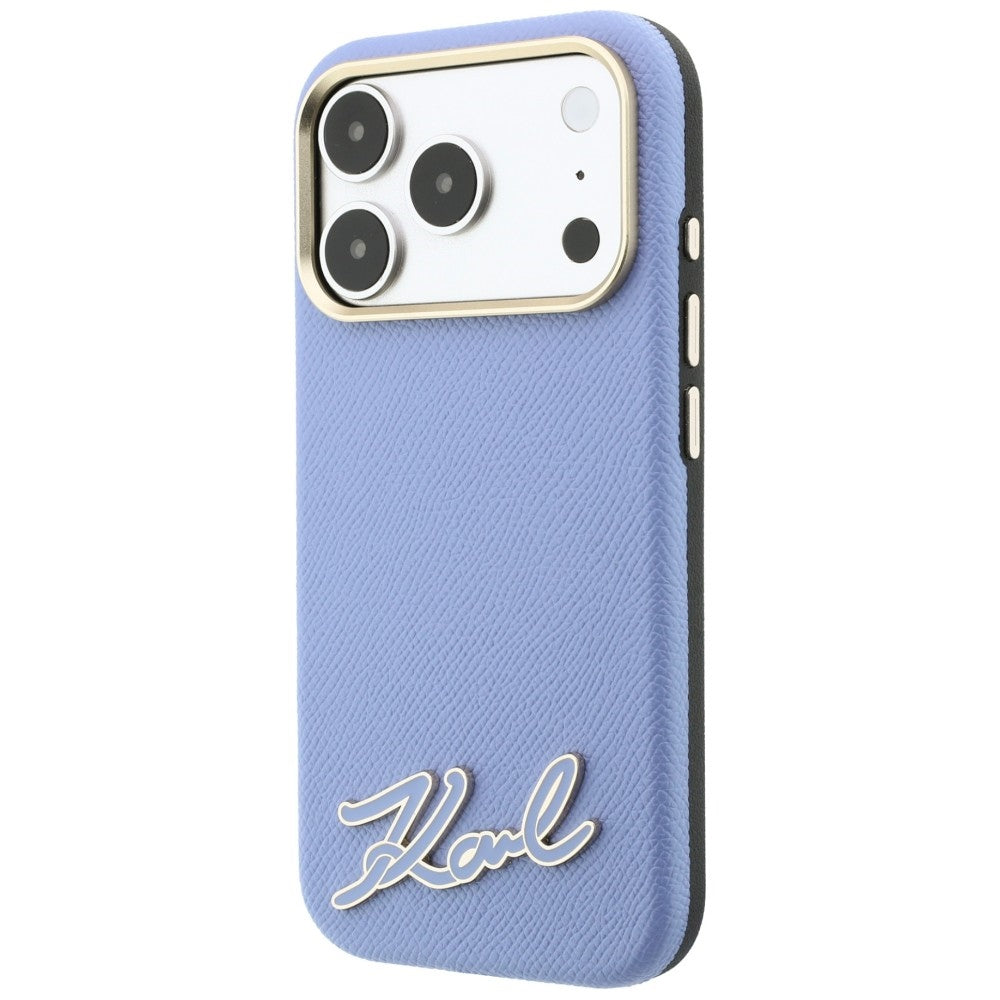 Karl Lagerfeld Grained with Resin Signature Logo MagSafe Case for iPhone 18 Pro Max / 17 Pro Max - Light Blue_1