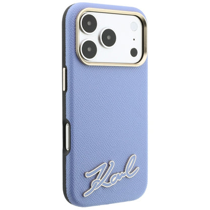 Karl Lagerfeld Grained with Resin Signature Logo MagSafe Case for iPhone 18 Pro Max / 17 Pro Max - Light Blue_3