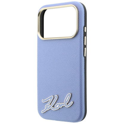 Karl Lagerfeld Grained with Resin Signature Logo MagSafe Case for iPhone 18 Pro Max / 17 Pro Max - Light Blue_5