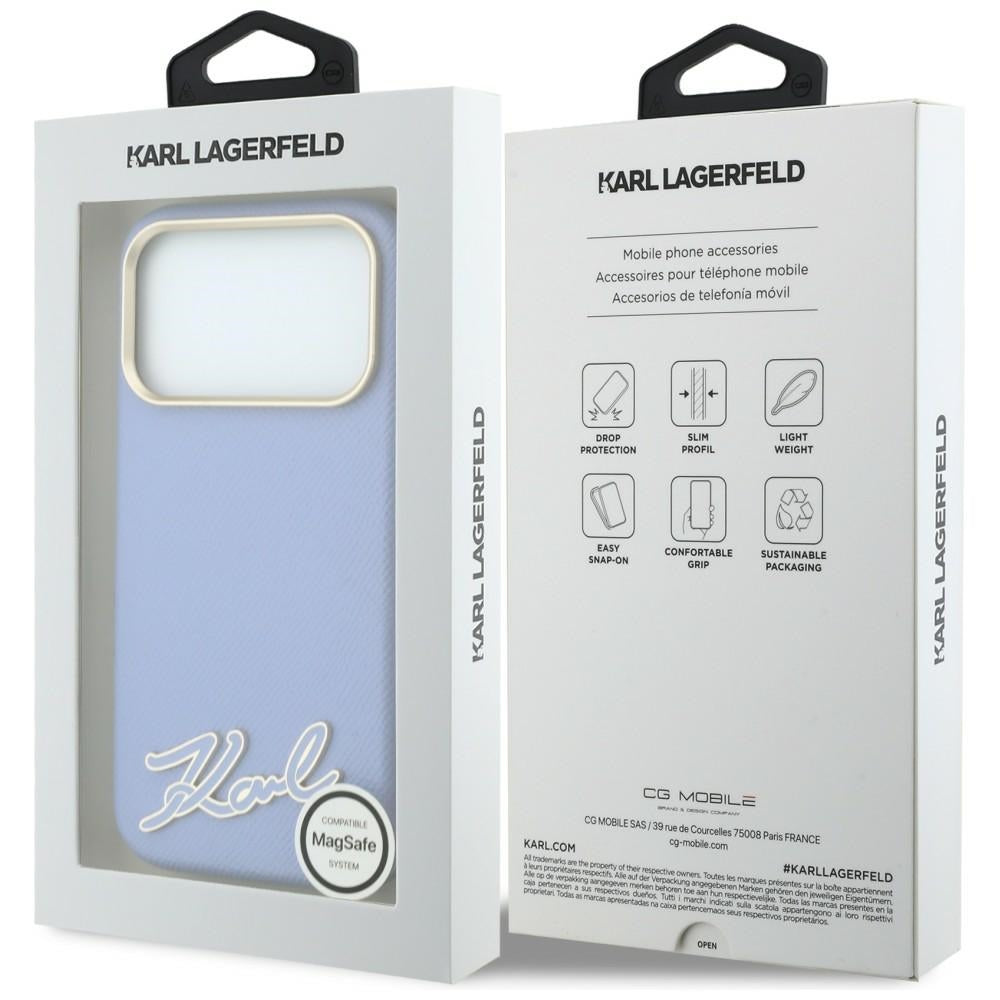 Karl Lagerfeld Grained with Resin Signature Logo MagSafe Case for iPhone 18 Pro Max / 17 Pro Max - Light Blue_7