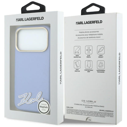 Karl Lagerfeld Grained with Resin Signature Logo MagSafe Case for iPhone 18 Pro Max / 17 Pro Max - Light Blue_7