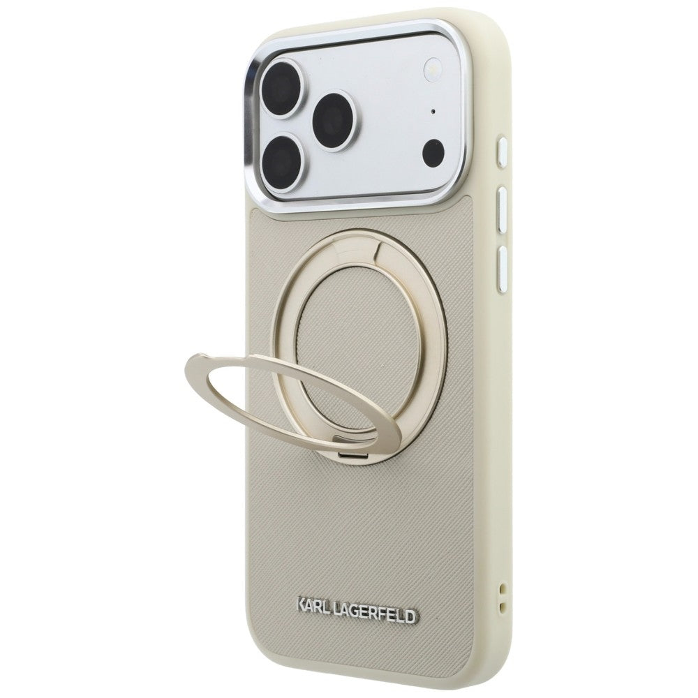 Karl Lagerfeld Ring Stand 360 Saffiano Classic Logo MagSafe Case for iPhone 18 Pro Max / 17 Pro Max - Beige_1