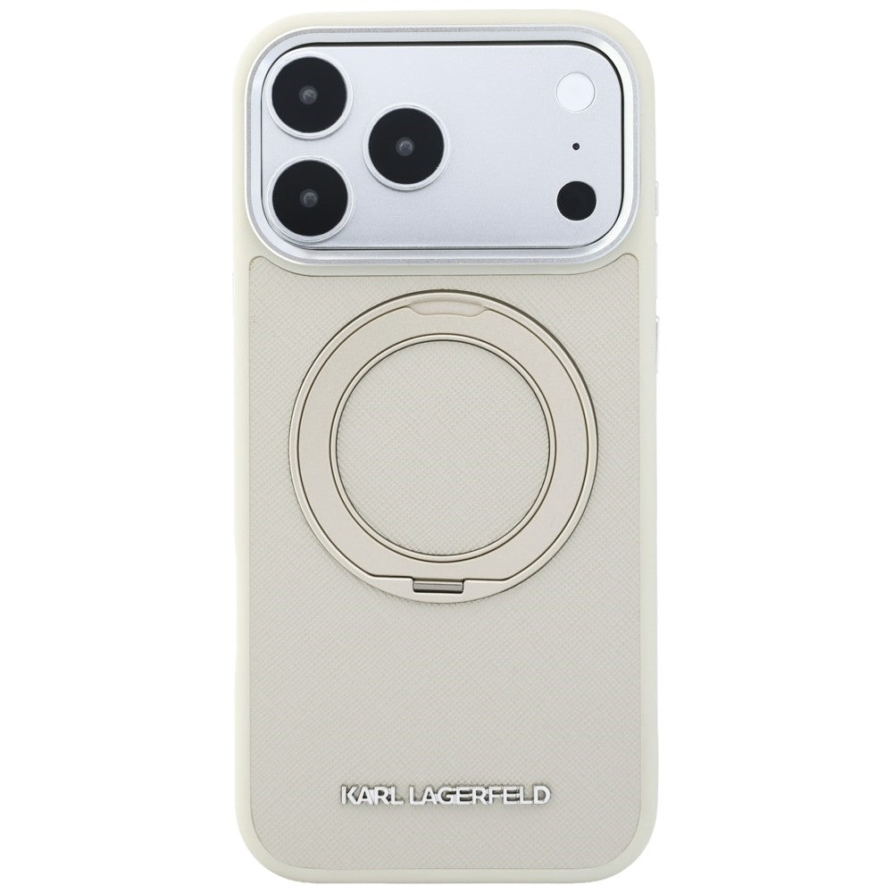 Karl Lagerfeld Ring Stand 360 Saffiano Classic Logo MagSafe Case for iPhone 18 Pro Max / 17 Pro Max - Beige_2