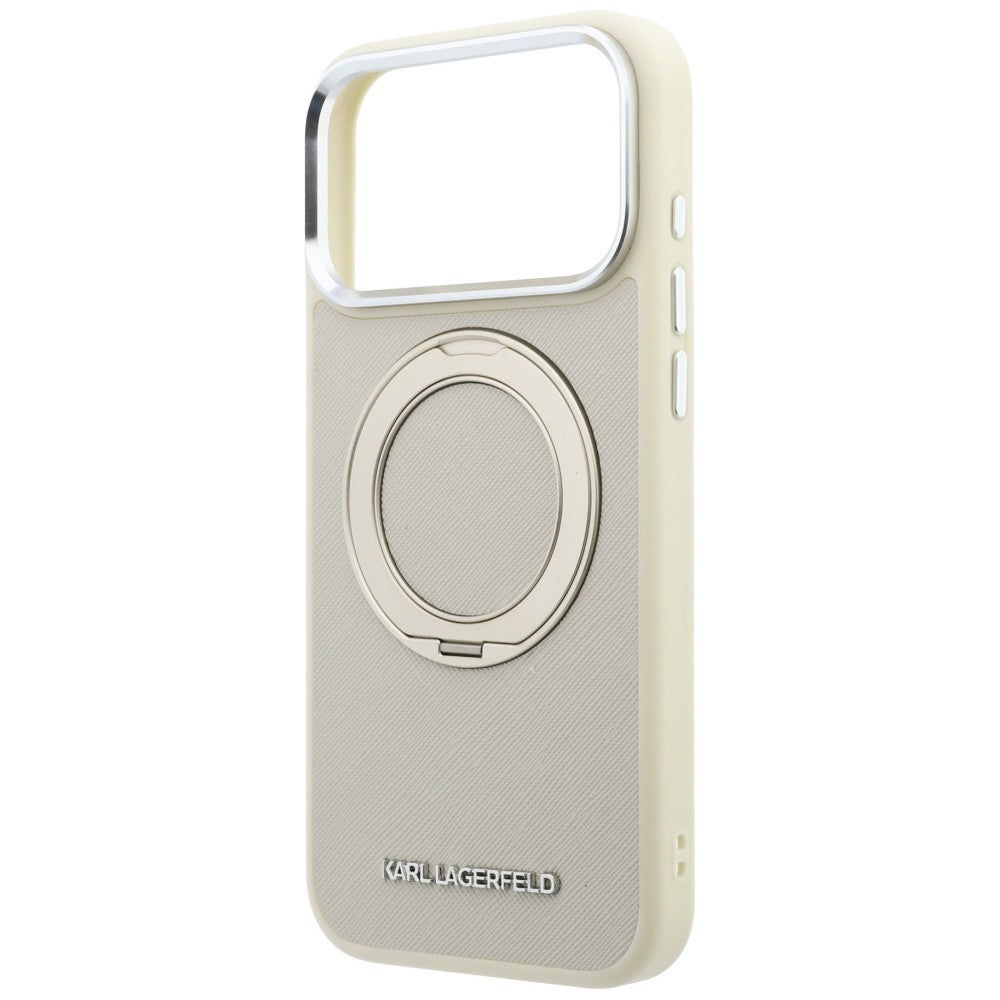 Karl Lagerfeld Ring Stand 360 Saffiano Classic Logo MagSafe Case for iPhone 18 Pro Max / 17 Pro Max - Beige_5