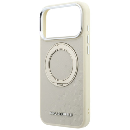 Karl Lagerfeld Ring Stand 360 Saffiano Classic Logo MagSafe Case for iPhone 18 Pro Max / 17 Pro Max - Beige_5