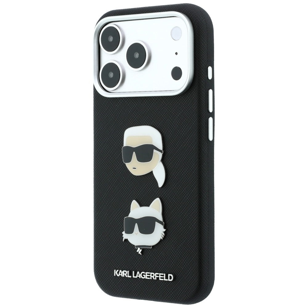 Karl Lagerfeld Saffiano Karl&amp;Choupette Heads Pins Strap Logo Case for iPhone 18 Pro / 17 Pro - Black_2
