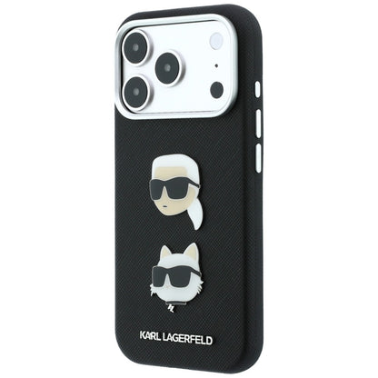 Karl Lagerfeld Saffiano Karl&amp;Choupette Heads Pins Strap Logo Case for iPhone 18 Pro / 17 Pro - Black_2