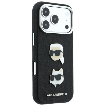 Karl Lagerfeld Saffiano Karl&amp;Choupette Heads Pins Strap Logo Case for iPhone 18 Pro / 17 Pro - Black_4