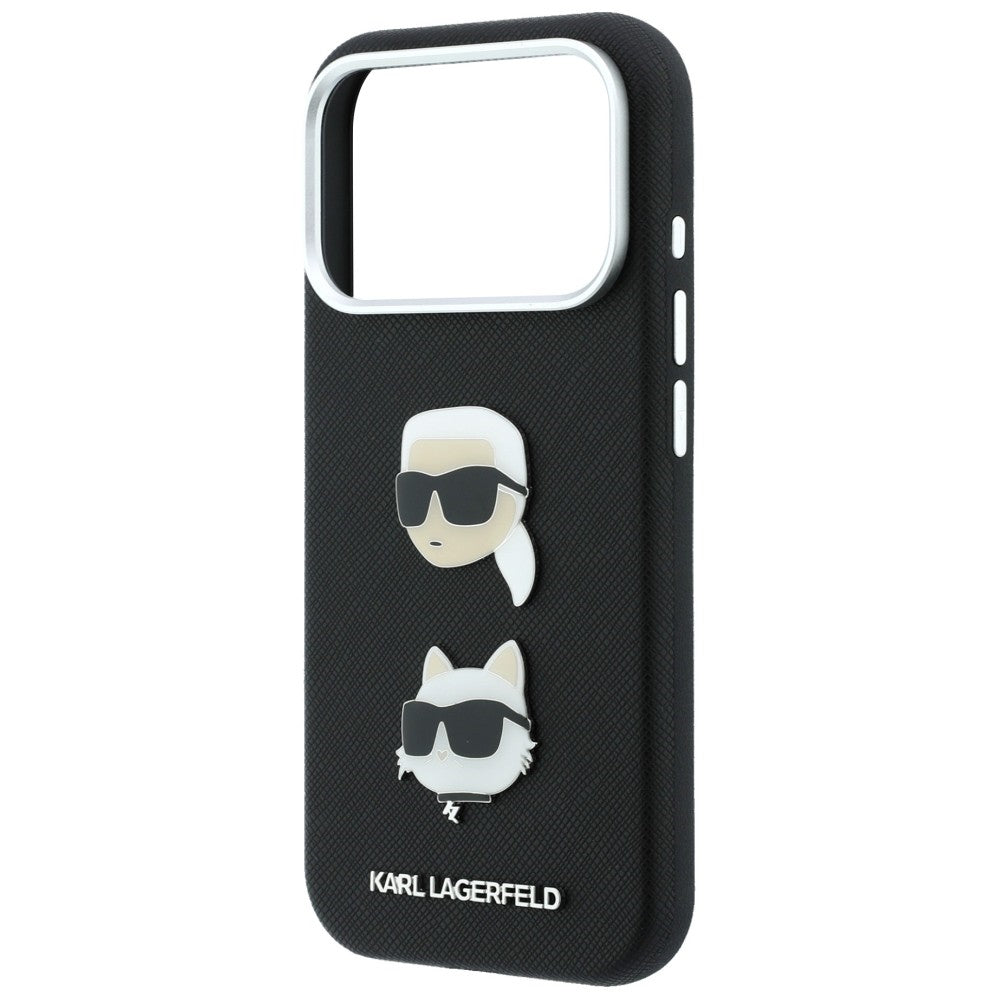 Karl Lagerfeld Saffiano Karl&amp;Choupette Heads Pins Strap Logo Case for iPhone 18 Pro / 17 Pro - Black_6