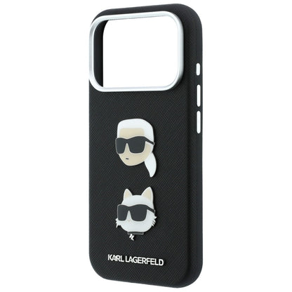 Karl Lagerfeld Saffiano Karl&amp;Choupette Heads Pins Strap Logo Case for iPhone 18 Pro / 17 Pro - Black_6