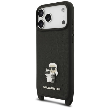 Karl Lagerfeld Saffiano Karl&amp;Choupette Metal Pin CBDY Strap Case for iPhone 18 Pro / 17 Pro - Black_2