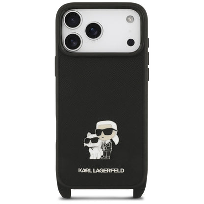 Karl Lagerfeld Saffiano Karl&amp;Choupette Metal Pin CBDY Strap Case for iPhone 18 Pro / 17 Pro - Black_3