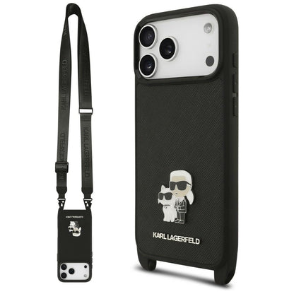 Karl Lagerfeld Saffiano Karl&amp;Choupette Metal Pin CBDY Strap Case for iPhone 18 Pro Max / 17 Pro Max - Black_0