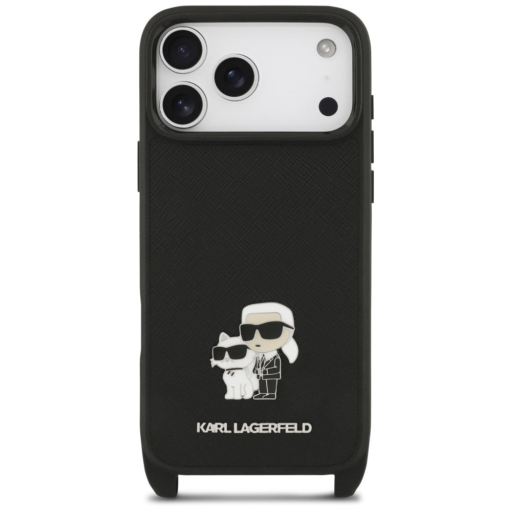 Karl Lagerfeld Saffiano Karl&amp;Choupette Metal Pin CBDY Strap Case for iPhone 18 Pro Max / 17 Pro Max - Black_3