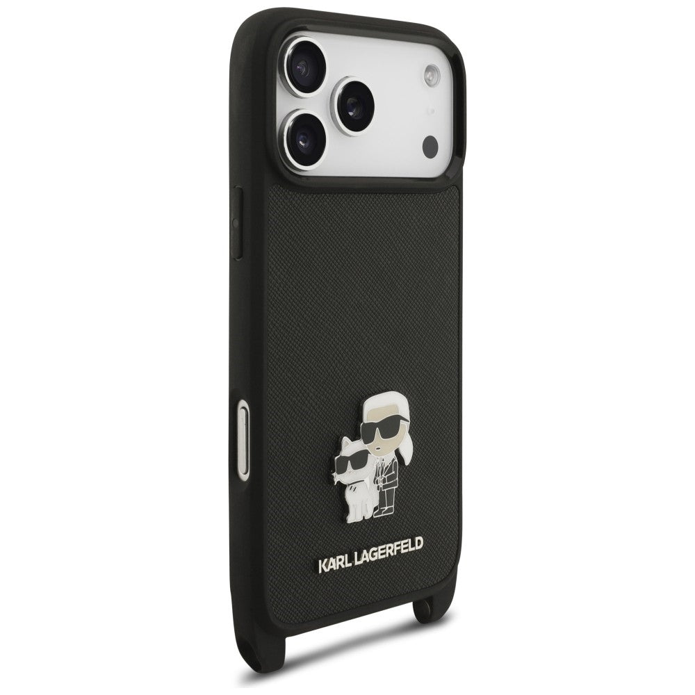 Karl Lagerfeld Saffiano Karl&amp;Choupette Metal Pin CBDY Strap Case for iPhone 18 Pro Max / 17 Pro Max - Black_4
