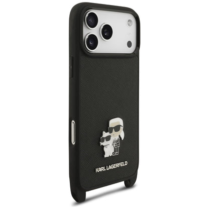 Karl Lagerfeld Saffiano Karl&amp;Choupette Metal Pin CBDY Strap Case for iPhone 18 Pro Max / 17 Pro Max - Black_4