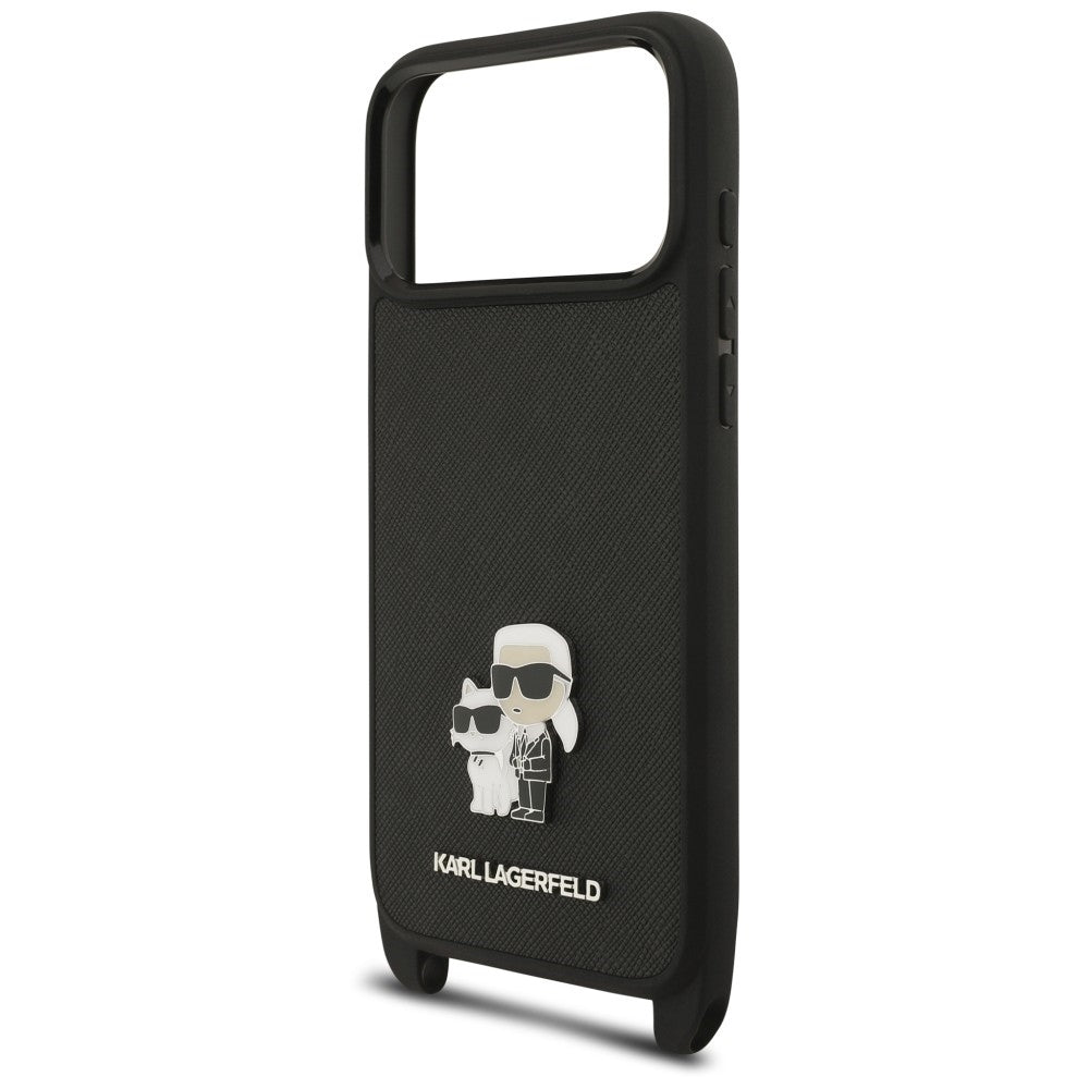 Karl Lagerfeld Saffiano Karl&amp;Choupette Metal Pin CBDY Strap Case for iPhone 18 Pro Max / 17 Pro Max - Black_6