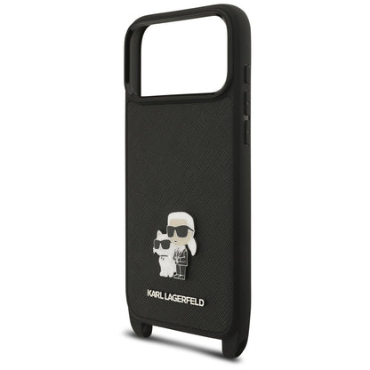 Karl Lagerfeld Saffiano Karl&amp;Choupette Metal Pin CBDY Strap Case for iPhone 18 Pro Max / 17 Pro Max - Black_6