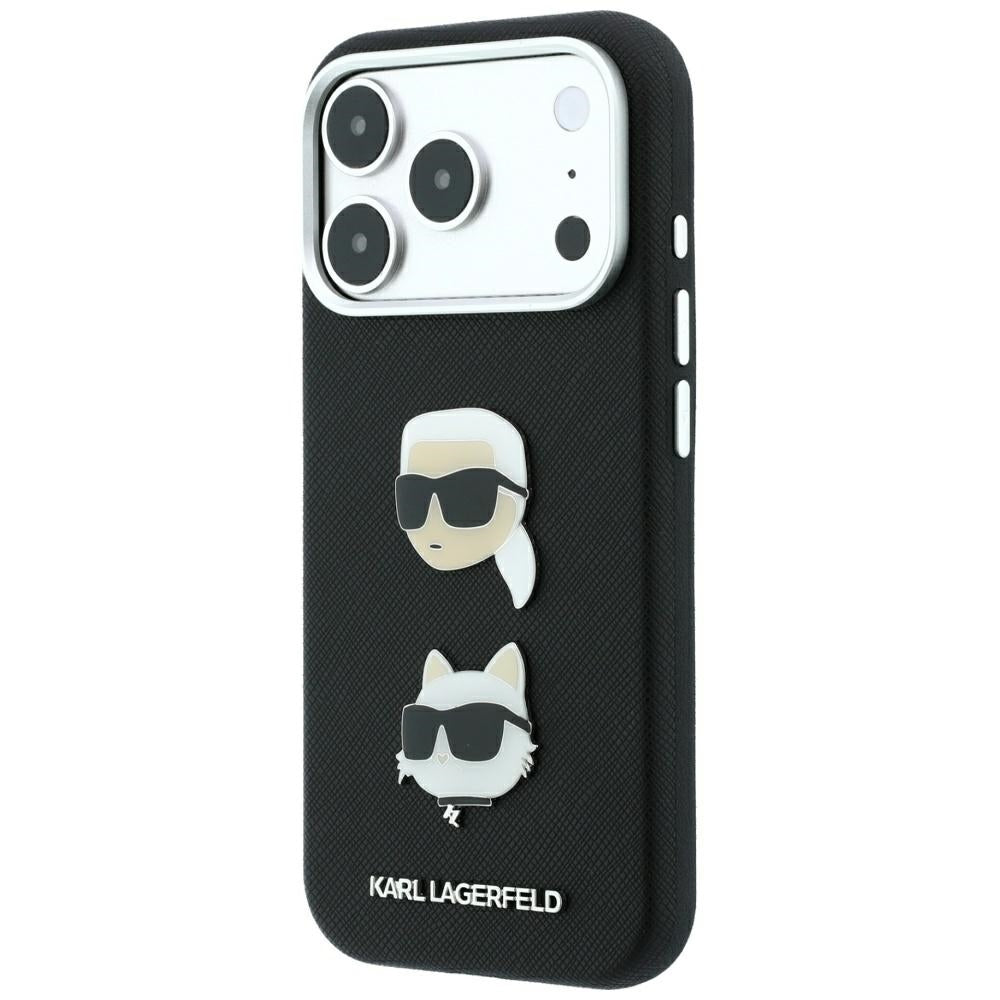 Karl Lagerfeld Saffiano Case with Karl &amp; Choupette Heads Pins &amp; Logo for iPhone 18 Pro / 17 Pro - Black_1